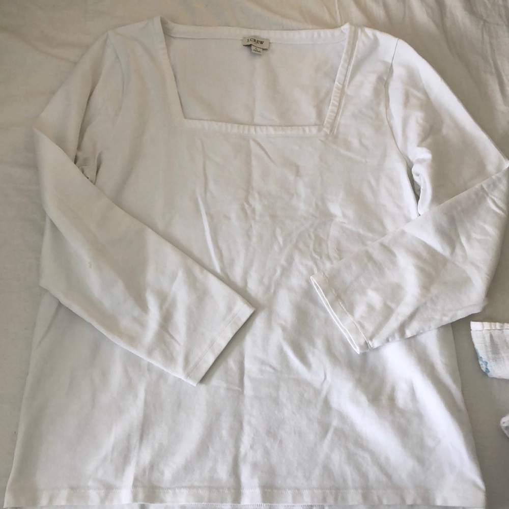 J Crew Factory white squareneck long sleeve tee L